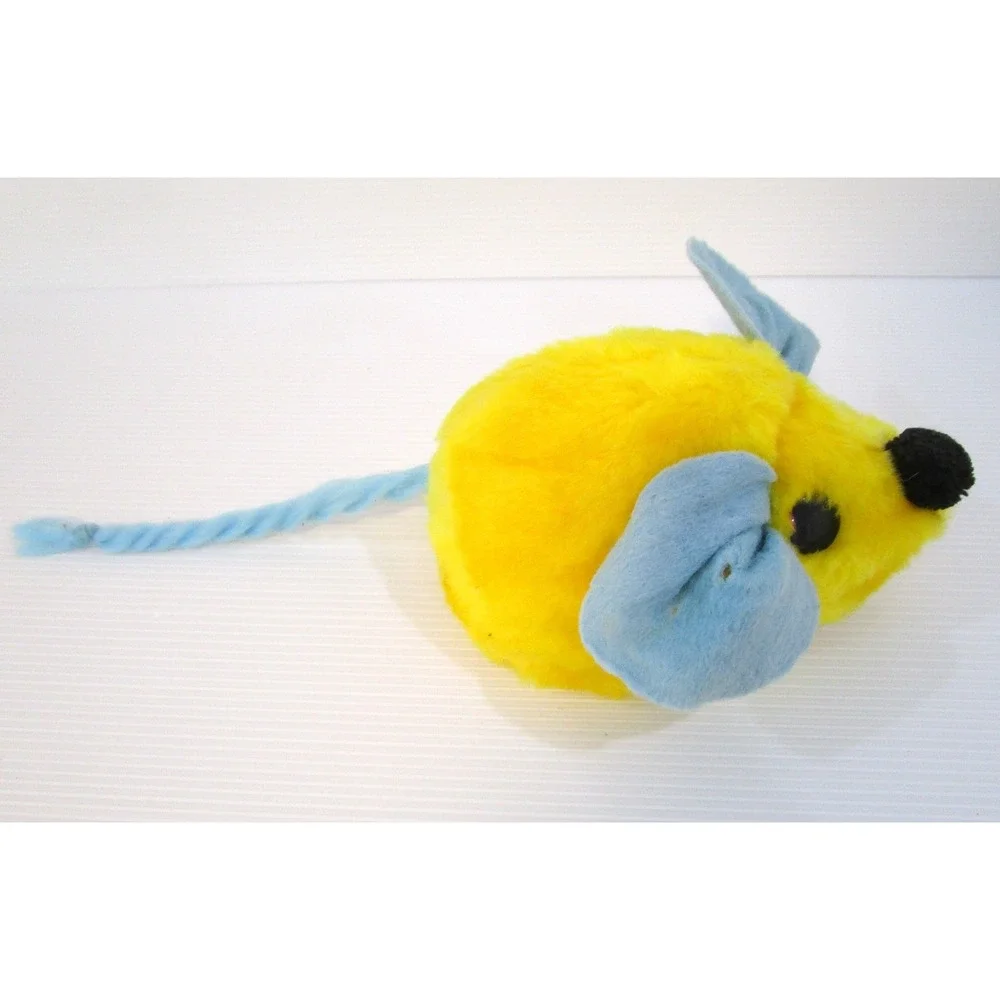 Vintage Russ Berrie Mealy Mouse Plush Beanie Stuffed Toy Yellow Blue 1977 USA